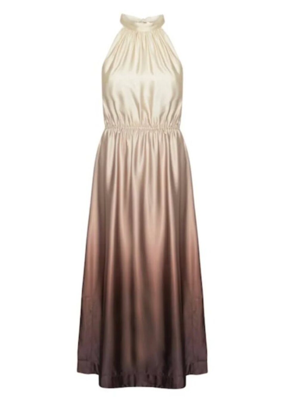 Karmamia Lulu Halter Maxi Dress Brown Ombre Gradient Tie Waist Size S/M NWT